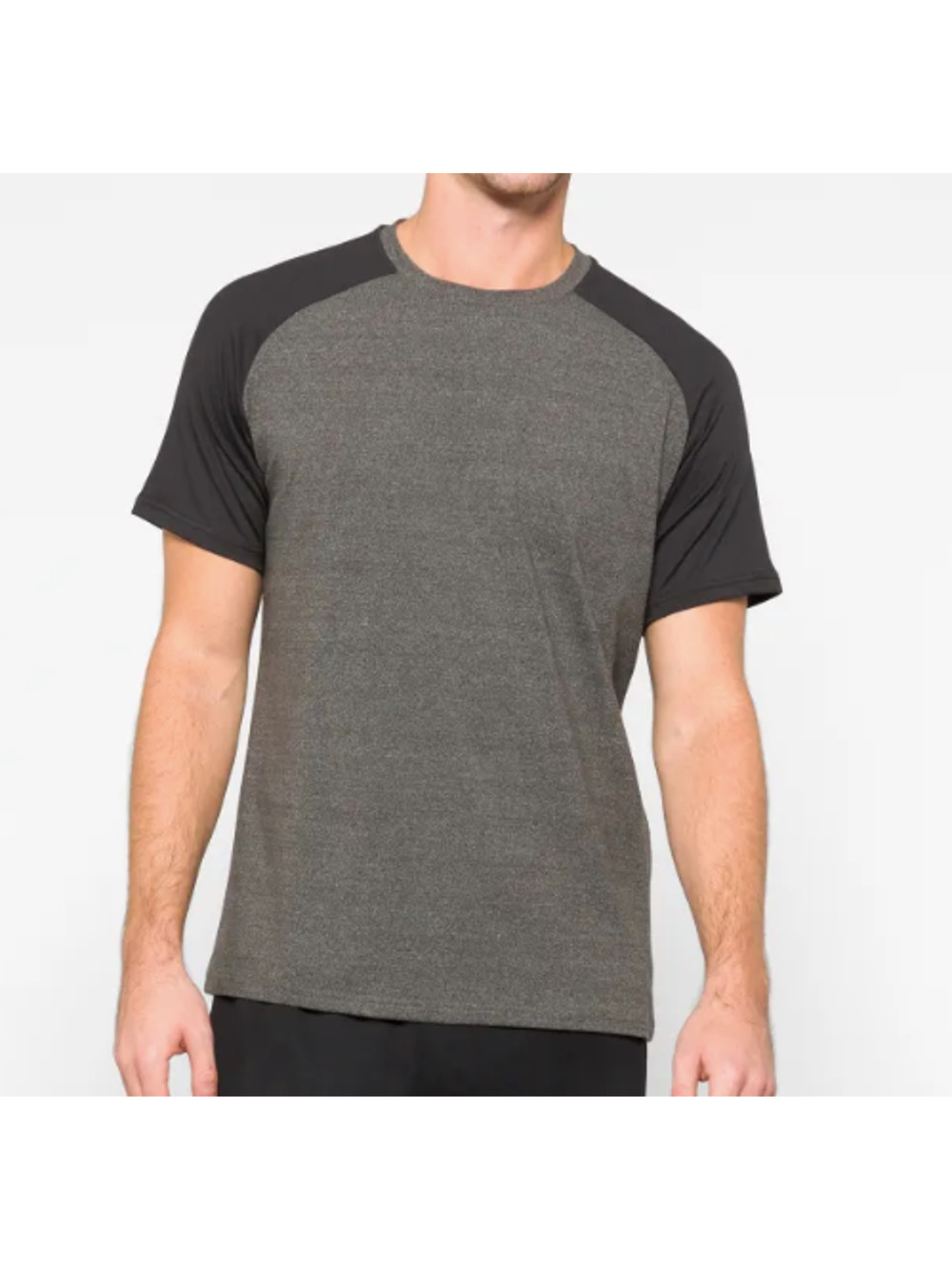 01.Algo Men's Olympia Raglan Colorblock Tee Short Sleeve Gray Black Size XL